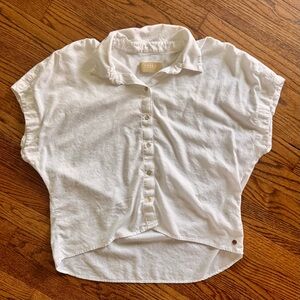 VÉLEZ Cropped Short Sleeve Button Up Cotton Shirt White Sz Lg Classic Minimalist